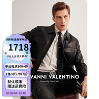卓凡尼·华伦天奴高档绵羊皮真皮皮衣外套男士翻领夹克春秋季高级感痞帅上衣 黑色 L