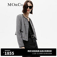 MO&Co.2023冬绵羊毛羊驼毛双排扣短款垫肩毛呢外套MBC4COT030 中花灰色 S/160