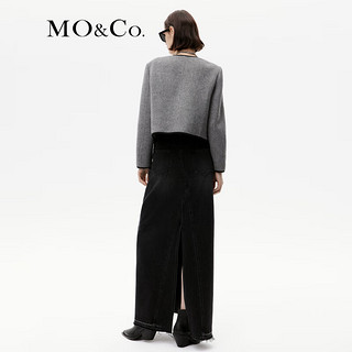 MO&Co.2023冬绵羊毛羊驼毛双排扣短款垫肩毛呢外套MBC4COT030 中花灰色 S/160