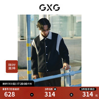 GXG男装 黑色撞色拼接设计翻领毛呢大衣外套男士 冬季 黑色（绵羊毛71.6%） 170/M