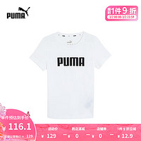 PUMA 彪马 大童女子休闲印花圆领短袖T恤 GIRLS ESS TEE 847586 白-01 116