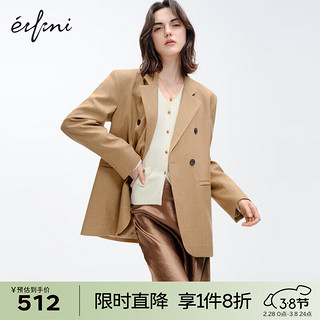 伊芙丽（eifini）伊芙丽美拉德翻驳领双排扣休闲抗皱TR西装外套女2024春装 焦糖色  155/80A/S