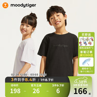 moodytiger儿童短袖T恤24夏季男女童简约圆领纯色宽松运动衫 炭黑色 180cm