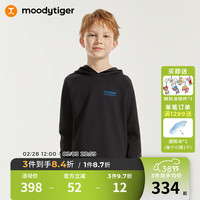 moodytiger儿童卫衣24年春季男女童连帽长袖宽松运动套头衫童装上衣 炭黑色 110cm