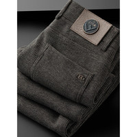 PRIDEME轻奢深冬季加厚保暖磨毛呢绒料商务休闲裤男修身小直筒男士西裤子 GX82630-啡色 32