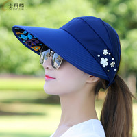 士丹熊遮阳帽女士夏天防晒帽太阳帽户外骑车防紫外线棒球帽沙滩韩版大沿凉帽子 藏青色