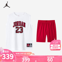 NIKE 耐克 JORDAN耐克AJ童装男女童背心+短裤2件套24夏季儿童篮球运动套装 杰斯特红 90/52(2T)