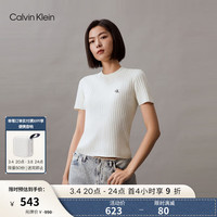 Calvin Klein Jeans24春夏新款女士简约刺绣螺纹修身打底短袖针织衫J223491