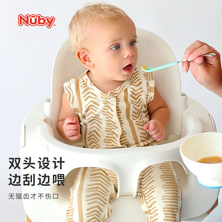 NUBY（努比）宝宝水果刮泥勺婴儿喂食双头辅食勺硅胶勺子果泥勺2支 浅绿色和绿色