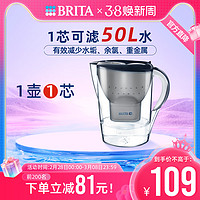 BRITA 碧然德 家用进口滤水壶2.4L去水垢厨房净水壶1壶1芯旗舰正品