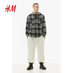 hmhm男装夹克春季格纹休闲学院风连帽外套式衬衫1194342