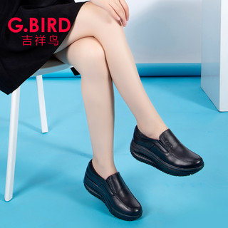 G·Bird 吉祥鸟 女鞋2024春季百搭小白鞋坡跟厚底摇摇松糕休闲一脚蹬鞋0706