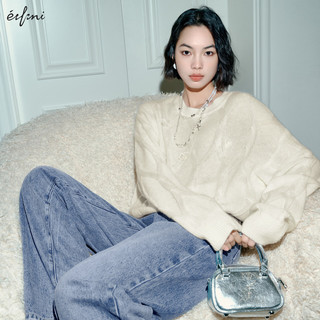 伊芙丽（eifini）伊芙丽简约通勤时尚贴钻显瘦水洗牛仔拖地裤女2024春装裤子 牛仔蓝 M