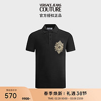 VERSACE 范思哲 Jeans Couture男装男士V字印花短袖POLO衫 黑色 M礼物