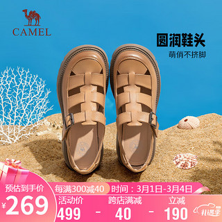 CAMEL 骆驼 罗马凉鞋女擦色牛皮L23M714006 杏