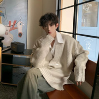 迪伽达毛衣男士秋冬季v领潮高级感美式复古针织衫慵懒风装外套 CNPW-S18米色 L