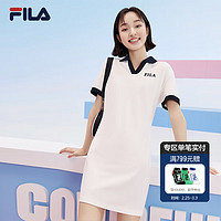 FILA 斐乐女子针织连衣裙2024夏季时尚休闲撞色翻领裙子 鲜乳白-IV 160/80A/S