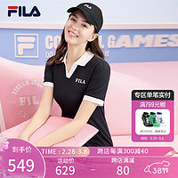 FILA 斐乐女子针织连衣裙2024夏季时尚休闲撞色翻领裙子 正黑色-BK 185/104A/XXXXL