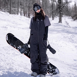 AWKA单板滑雪服背带裤女男款防水加厚保暖3L专业宽松连体裤子冬 黑色 XL