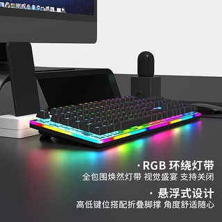 RK951 机械键盘有线连接104键游戏办公混彩背光动态灯效全铝上盖透光键帽全键无冲可折叠脚垫 黑色(红轴)混光 有线版 100%配列(104键)