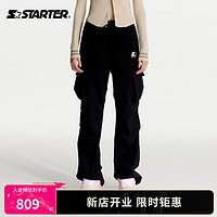 STARTER | 梭织长裤男女同款24年春季中性百搭纯色宽松阔腿裤 黑色 XS 160/80A