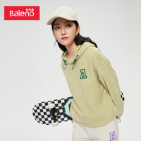 Baleno 班尼路 春季女装韩版ins短款时尚摇粒绒绣花字母抽绳连帽卫衣