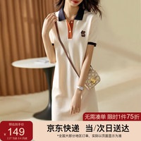 SENTUBILA 尚都比拉 美式复古风小熊刺绣POLO连衣裙小个子夏季宽松显瘦裙子 杏色 XL
