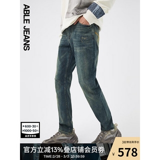 ABLE JEANS【大V裤】24春季男士双芯高弹力复古牛仔裤801509 浅复古绿 38/34