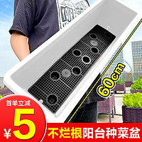 原起点 长方形霍伦种菜盆60cm特大种花盆阳台种菜长条蔬菜草莓种植盆 象牙白1个装