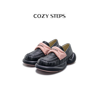 COZY STEPS可至 春季休闲舒适乐福鞋厚底Q弹增高泡泡鞋 5171 曜石黑+蜜桃粉 5171 37