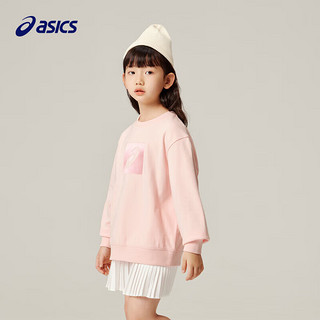 ASICS 亚瑟士 童装秋季男女儿童中大童圆领印花休闲卫衣LOGO款 粉色130cm 0620粉色