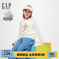 Gap女童春季2024纯棉双面亮片长袖T恤儿童装890398洋气上衣 奶白色 130cm(S)亚洲尺码