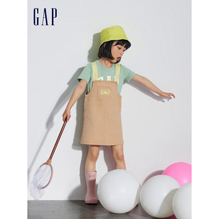 Gap女幼童2024春季logo撞色彩牛仔背带裙儿童装连衣裙890327 卡其色 100cm(2-3岁)亚洲尺码