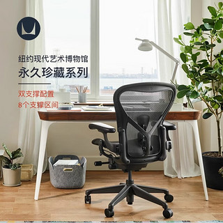 赫曼米勒（HERMAN MILLER）Aeron座椅 石墨色标准款尼龙底座人体工学椅 办公椅电脑椅 90-120度(含) 升降扶手 小号