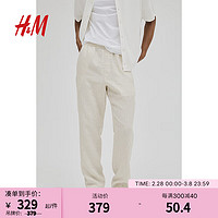 H&M2024春季男装标准版型亚麻长裤1035679 奶油色 165/72A