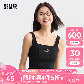 森马（Semir）罗小黑背心女短款方领印花可爱2024夏季紧身鱼骨上衣辣妹 黑色90001 150/76A/XS