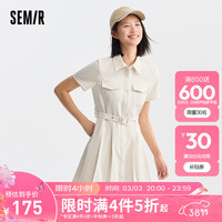 森马（Semir）连衣裙女收腰纯色时尚简约休闲2024夏季翻领百褶短裙百搭 奶白10501 165/88A/L