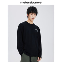 美特斯邦威男长袖T恤2024春季基础字母印花舒适时尚百搭上衣 影黑 180/XL