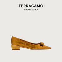 菲拉格慕(Ferragamo)【品牌授权门店发货】女士金色层压皮革低跟鞋 0766448_1D _