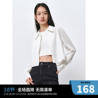 太平鸟2024年春季简约短款别致衬衫女截短式白色小衫上衣 白色(一） S