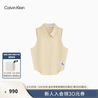 Calvin Klein Jeans24春夏女士简约布标圆弧下摆纯棉无袖衬衫J223129 LFU-豆汁黄 L
