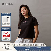 卡尔文·克莱恩 Calvin Klein Jeans24春夏女士休闲通勤字母叠印纯棉短袖T恤J223451 BEH-太空黑 S