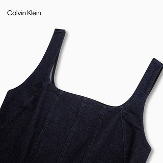 Calvin Klein Jeans24春夏女士简约刺绣通勤弹力吊带牛仔连衣裙40WK718 N8D-牛仔蓝黑 L