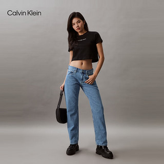 Calvin Klein Jeans24春夏女士纯棉中蓝水洗复古低腰直筒牛仔裤J223698 1A4-牛仔浅蓝 29