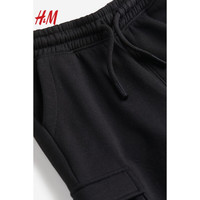 H&M童装男童儿童裤子2024春季中腰柔软加绒工装慢跑裤1211290 黑色 120/56