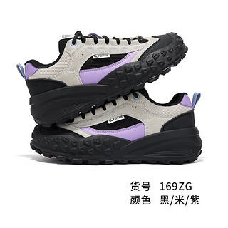 飞跃（Feiyue）男鞋老爹鞋2024春季鞋子男厚底透气休闲鞋舒适款运动鞋潮 黑/米/紫 37