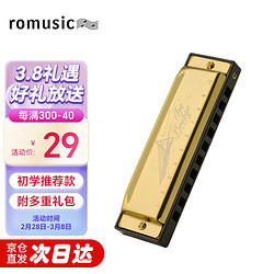 Romusic 10孔布鲁斯口琴成人儿童演奏款金色C调