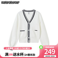 美特斯邦威毛织开衫女士2024春季新款时尚拼色简约百搭小香风外套