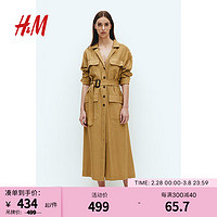 H&M女装2024春季系腰带衬衫式连衣裙1222701 米黄色 155/80A