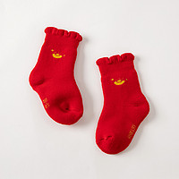 戴维贝拉 女童袜子冬装童装儿童短袜宝宝红色新年柔软